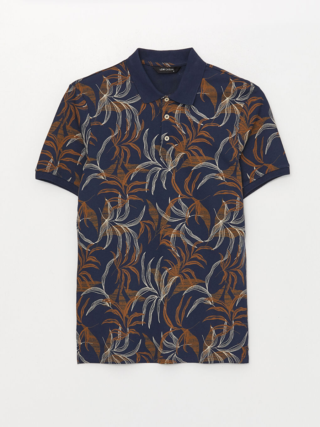 Lacivert Polo Yaka Kısa Kollu Desenli Penye Erkek Tişört-5