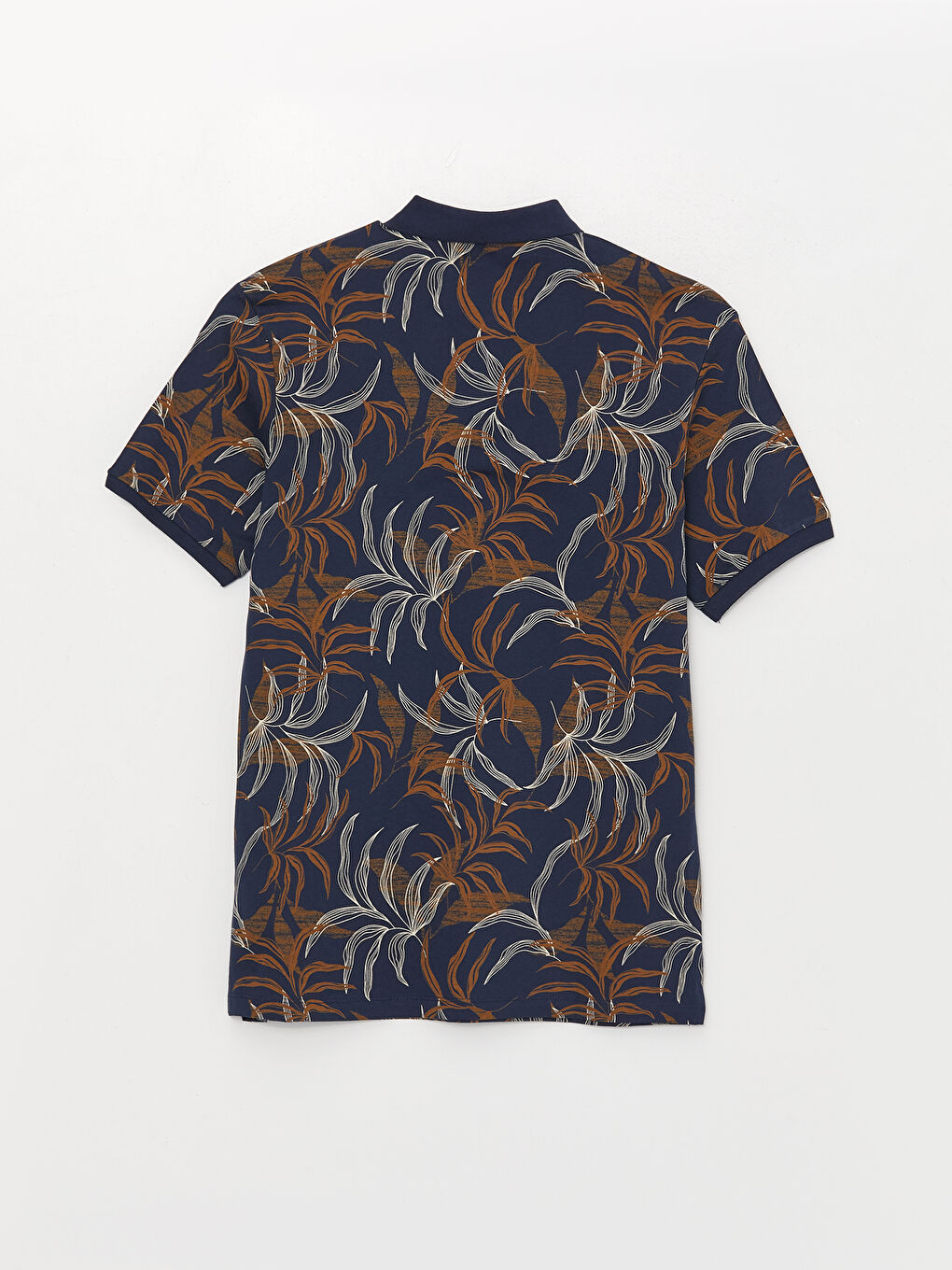 Lacivert Polo Yaka Kısa Kollu Desenli Penye Erkek Tişört-6