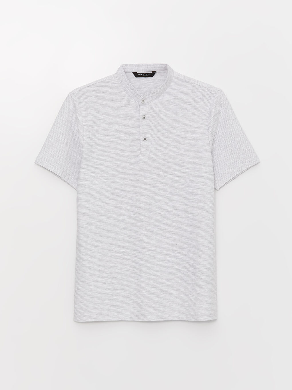 Gri Hakim Yaka Kısa Kollu Penye Erkek Tişört-5