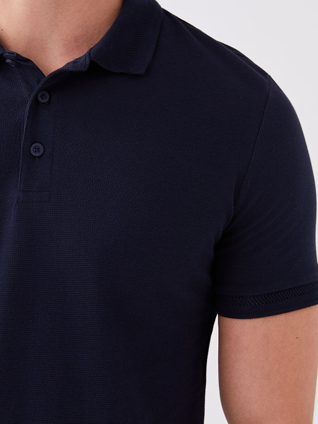 Lacivert Polo Yaka Kısa Kollu Pike Erkek Tişört-3