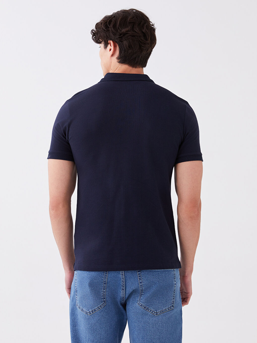Lacivert Polo Yaka Kısa Kollu Pike Erkek Tişört-4