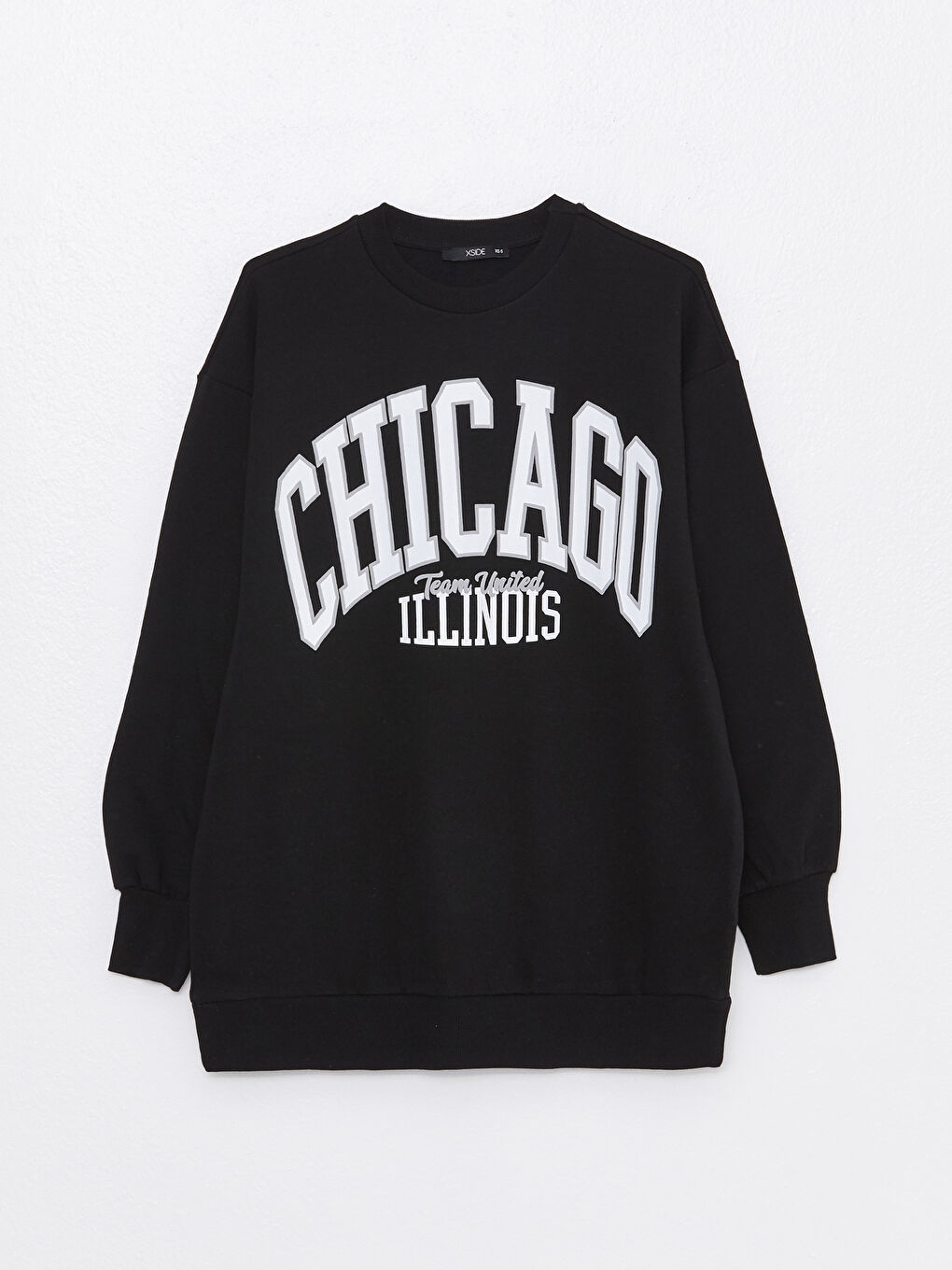 Siyah Bisiklet Yaka Baskılı Uzun Kollu Kadın Sweatshirt-5