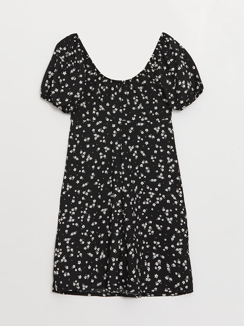 Siyah Kalp Yaka Desenli Kısa Kollu Kadın Elbise-6