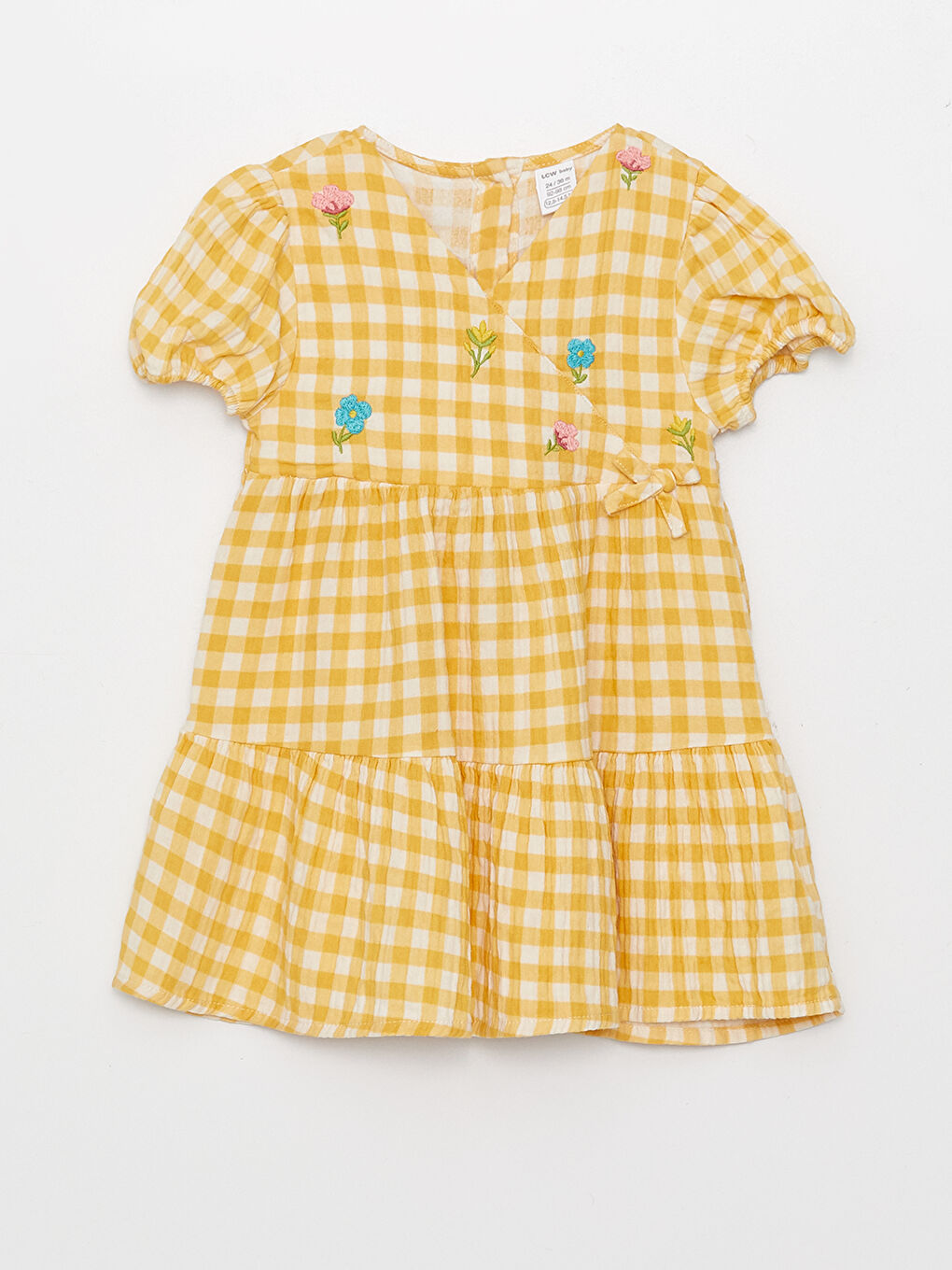 Double Breasted Collar Short Sleeve Patterned Baby Girl Dress