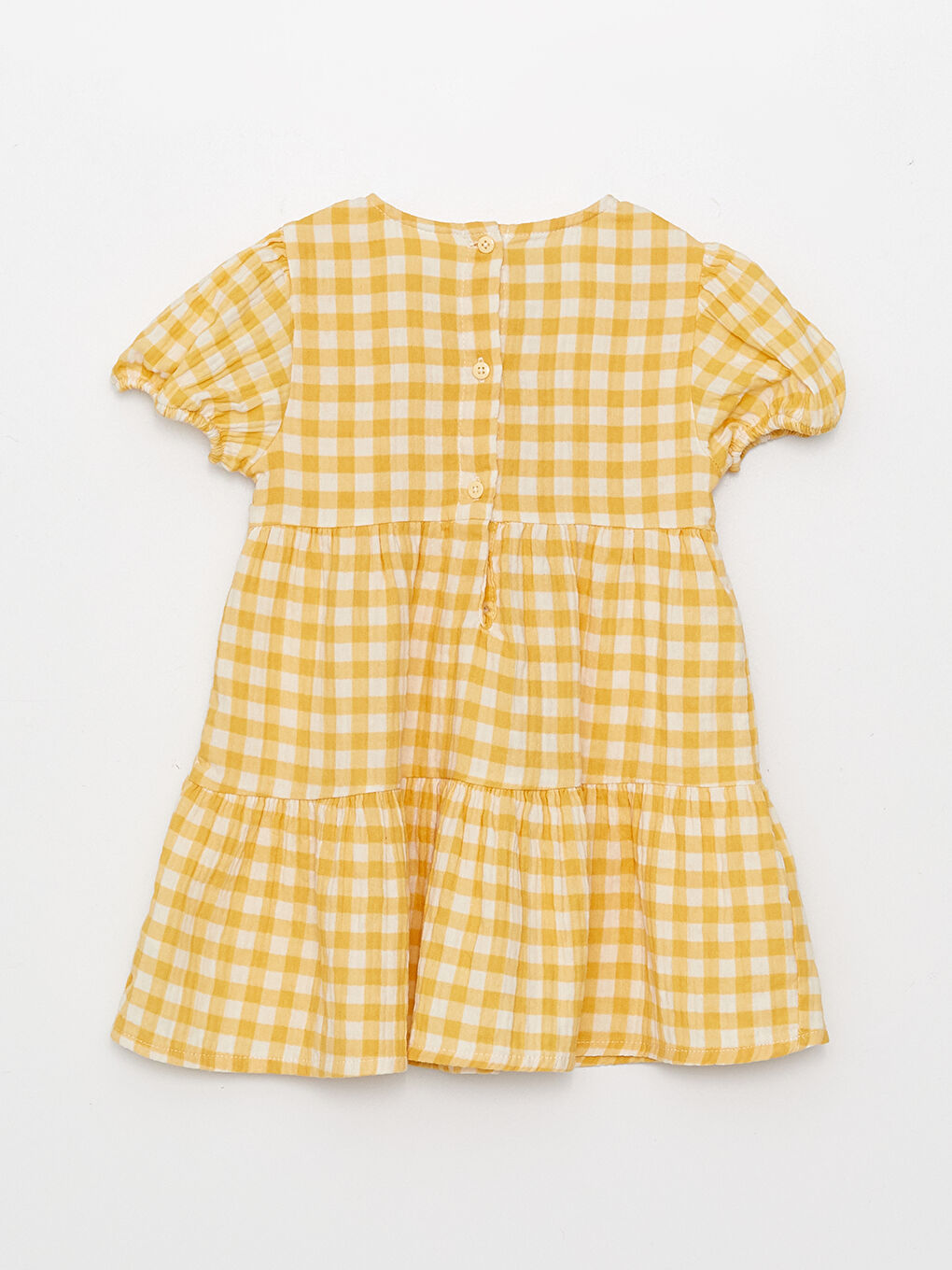 Double Breasted Collar Short Sleeve Patterned Baby Girl Dress-1