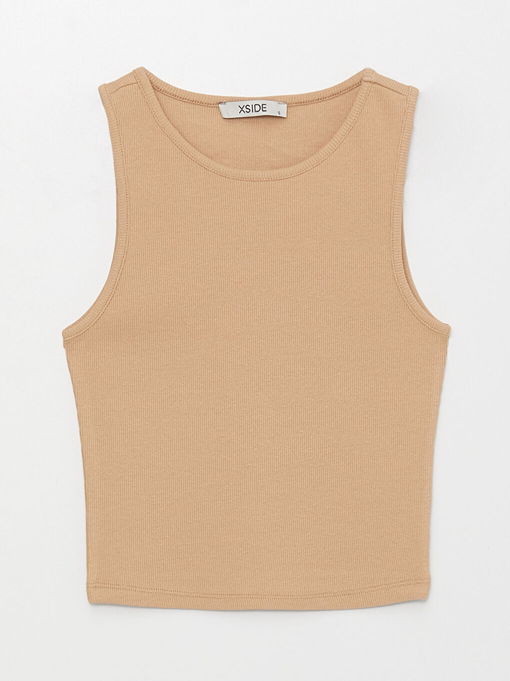 Bej Kadın Bisiklet Yaka Düz Crop-5