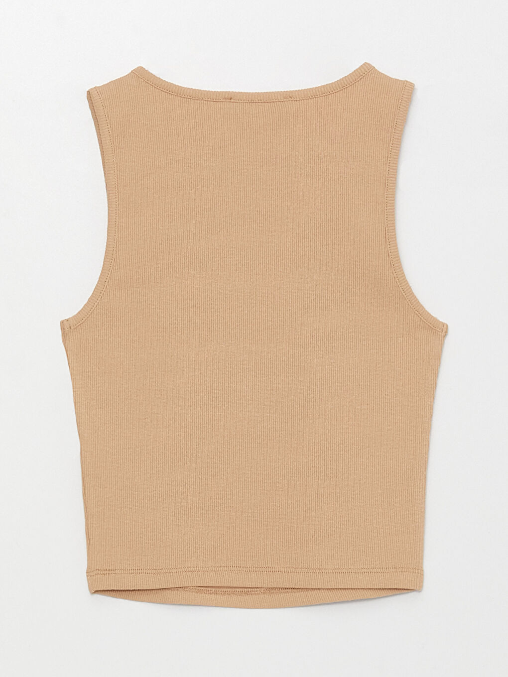 Bej Kadın Bisiklet Yaka Düz Crop-6