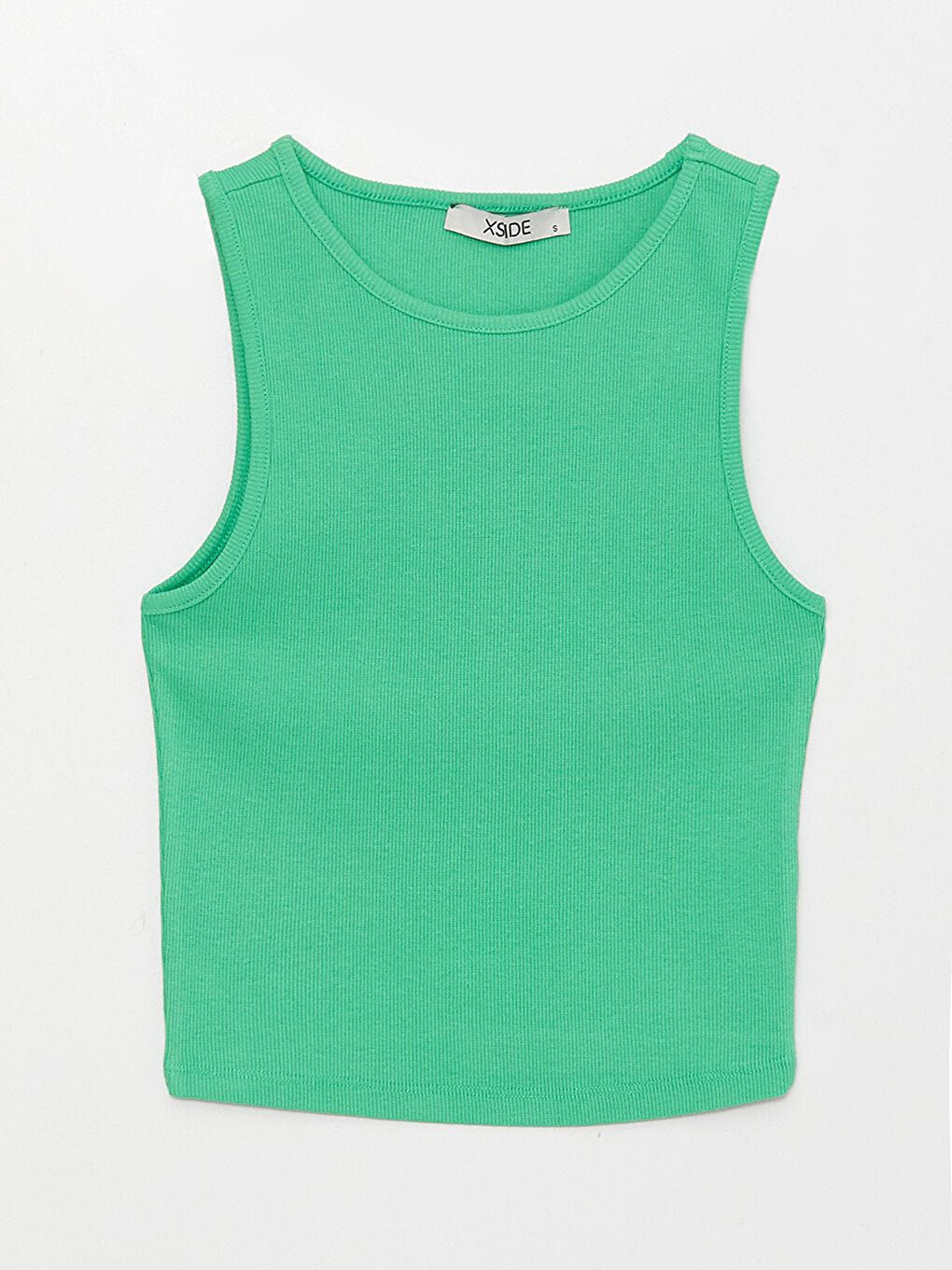 Yeşil Kadın Bisiklet Yaka Düz Crop-5