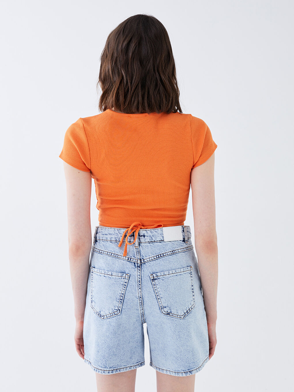 Crew Neck Plain Short Sleeve Women's Crop-4