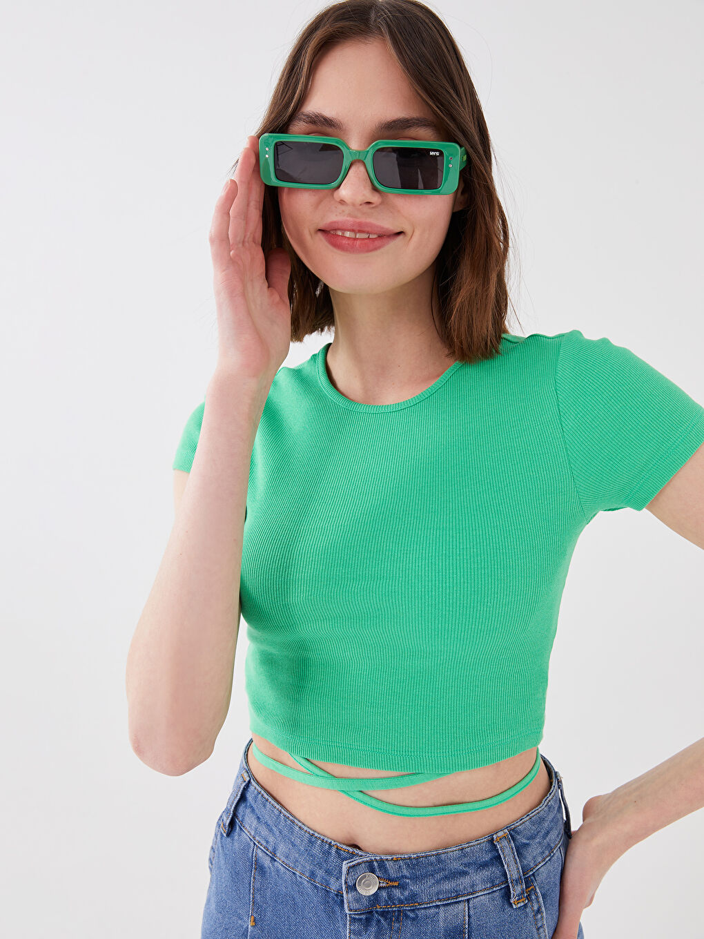 Crew Neck Plain Short Sleeve Women's Crop