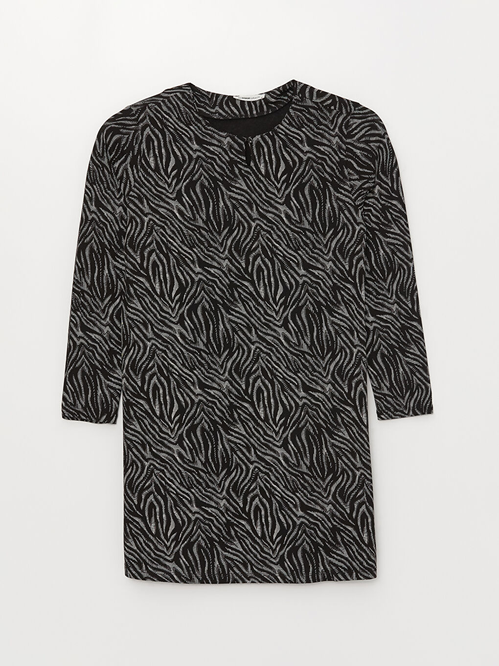 Siyah Bisiklet Yaka Desenli Uzun Kollu Kadın Tunik-5