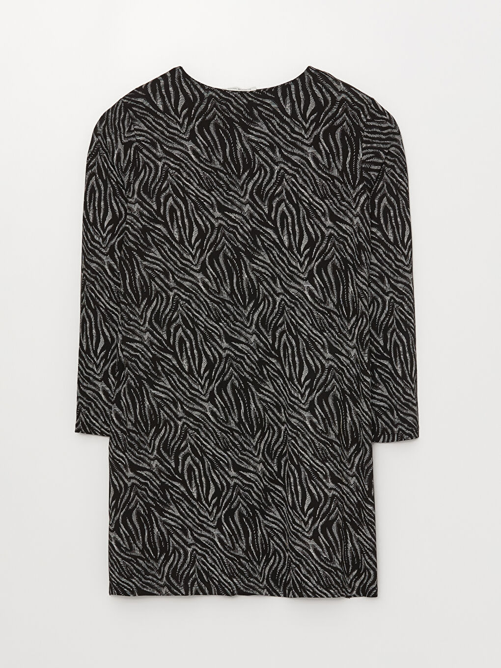 Siyah Bisiklet Yaka Desenli Uzun Kollu Kadın Tunik-6