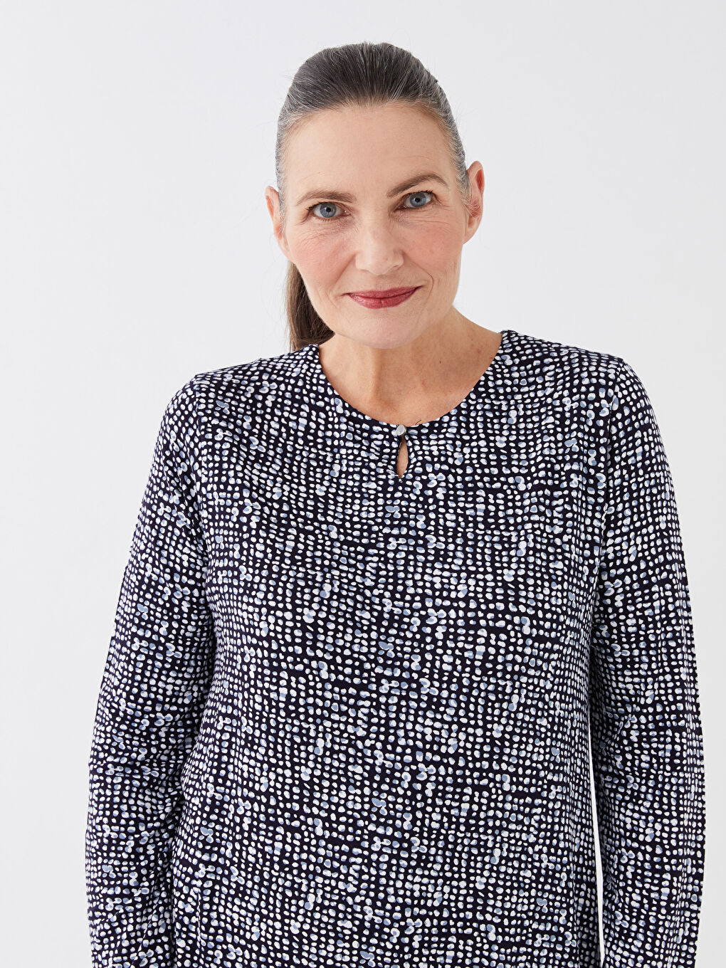 Crew Neck Patterned Long Sleeve Women's Tunic-1