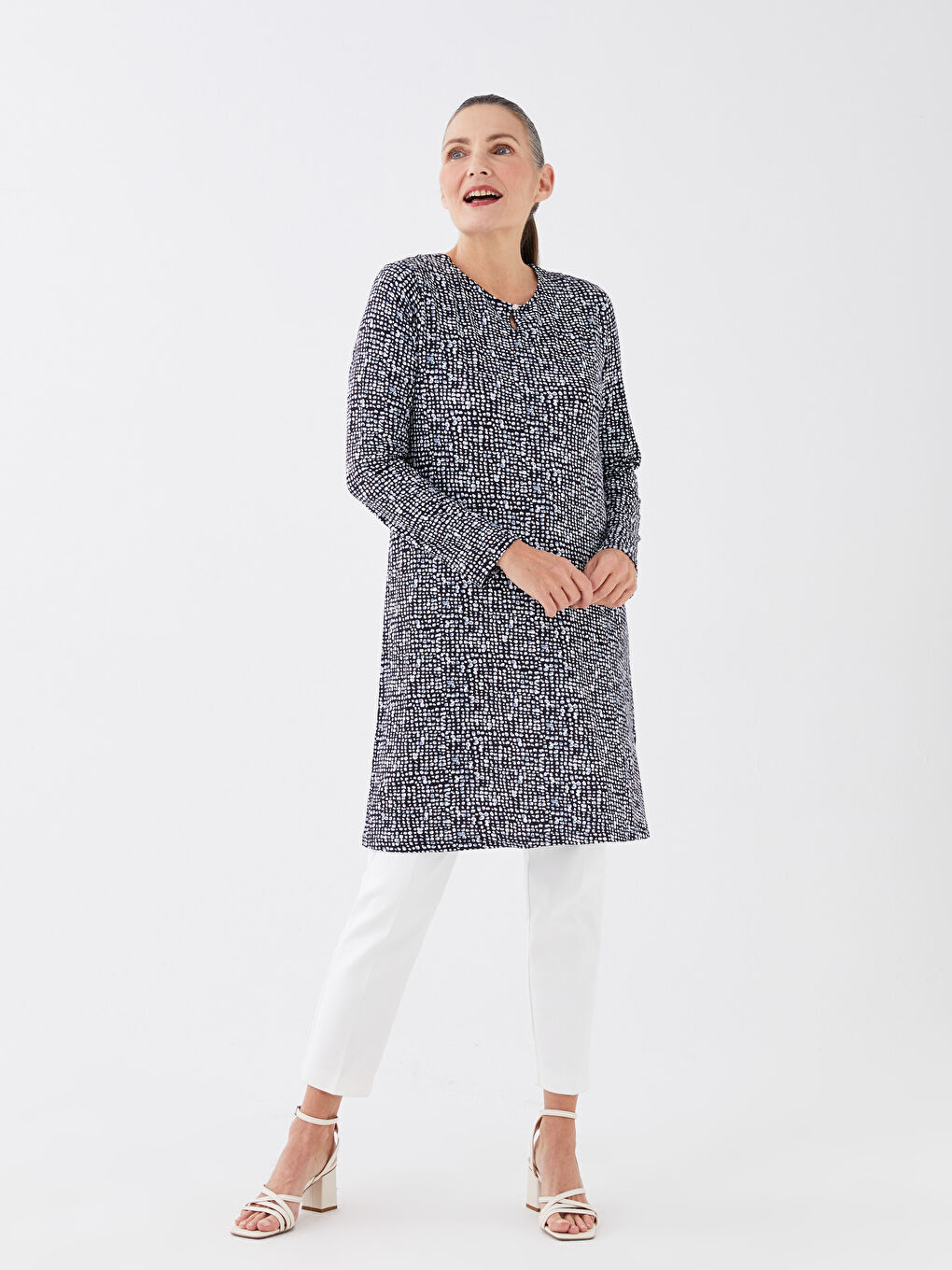 Crew Neck Patterned Long Sleeve Women's Tunic-2