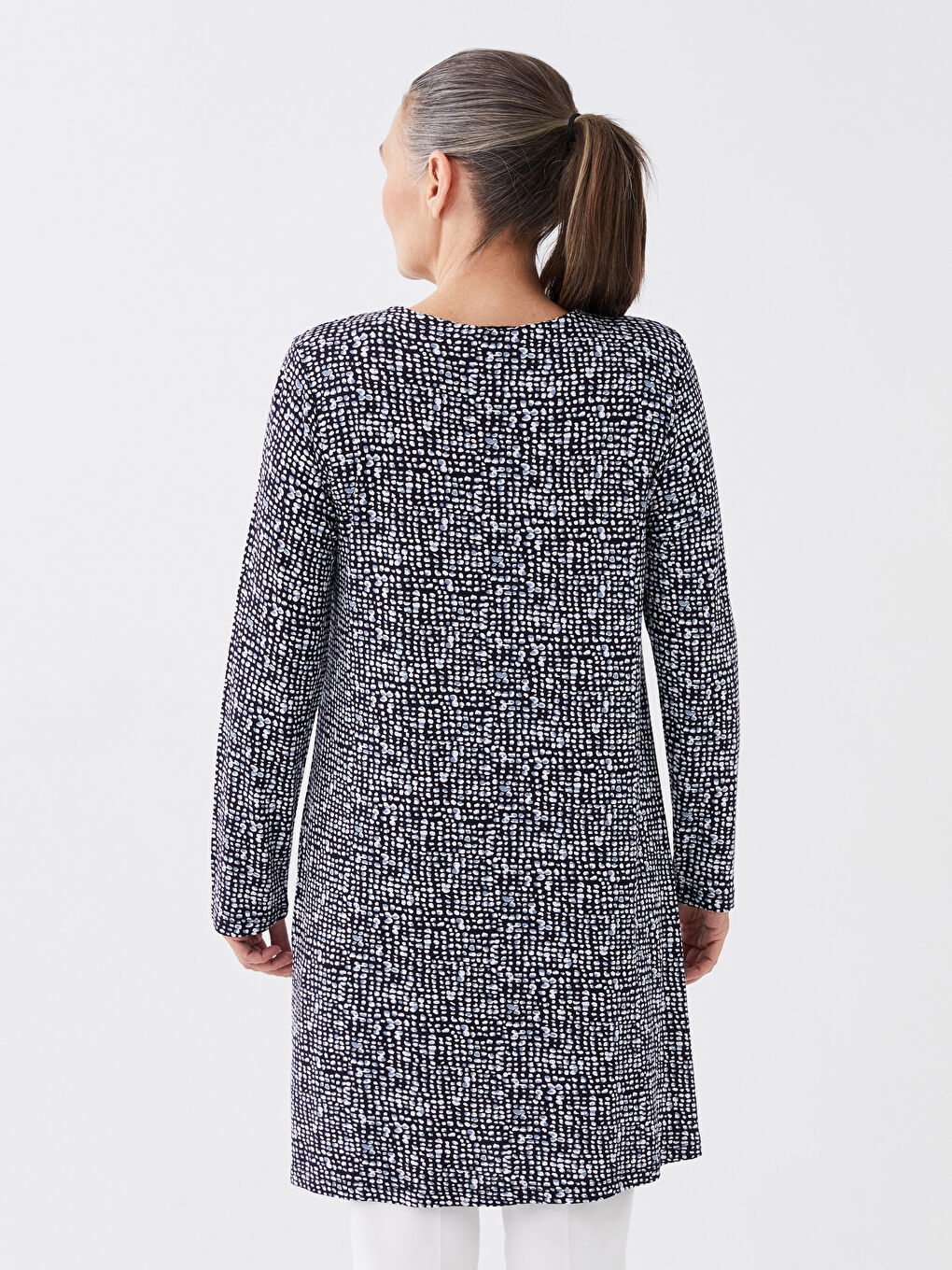 Crew Neck Patterned Long Sleeve Women's Tunic-4