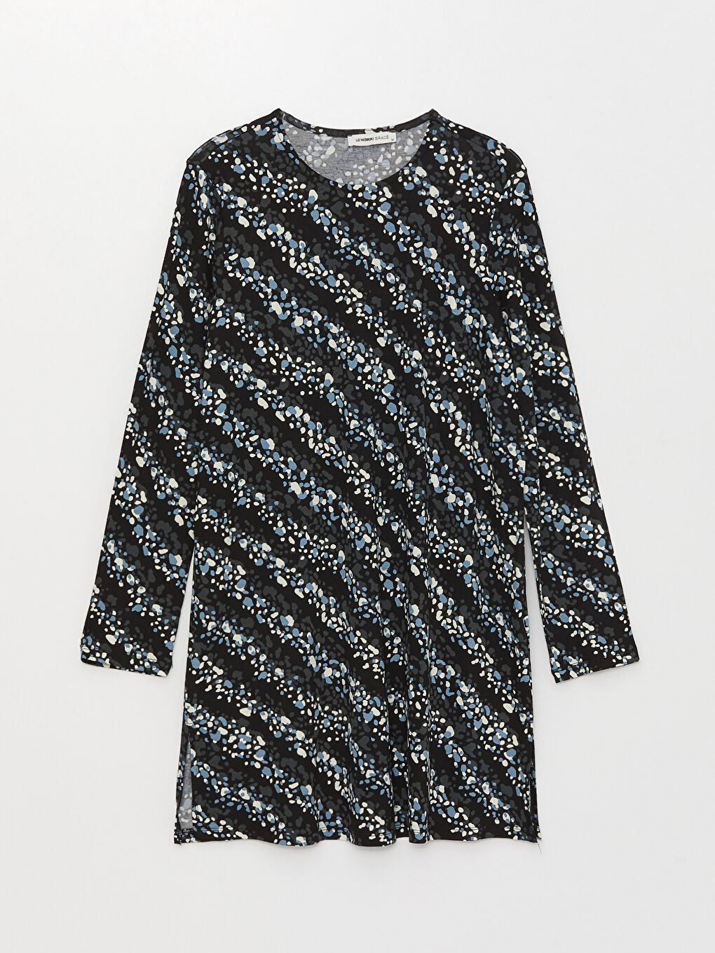 Siyah Bisiklet Yaka Desenli Uzun Kollu Kadın Tunik-5