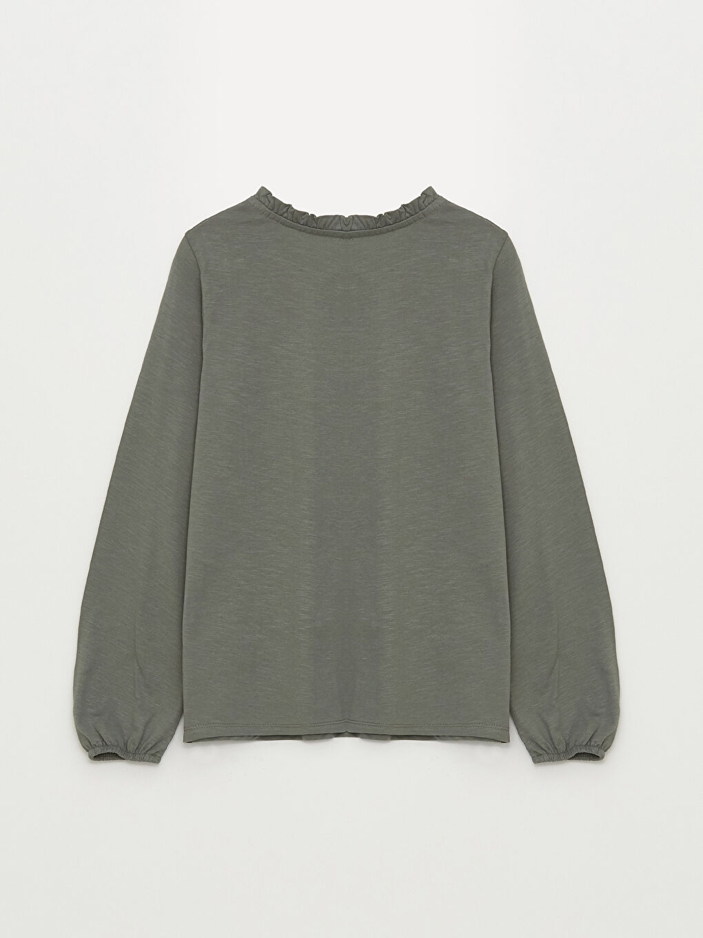 Gri Bağlamalı Yaka Düz Uzun Kollu Kadın Bluz-5