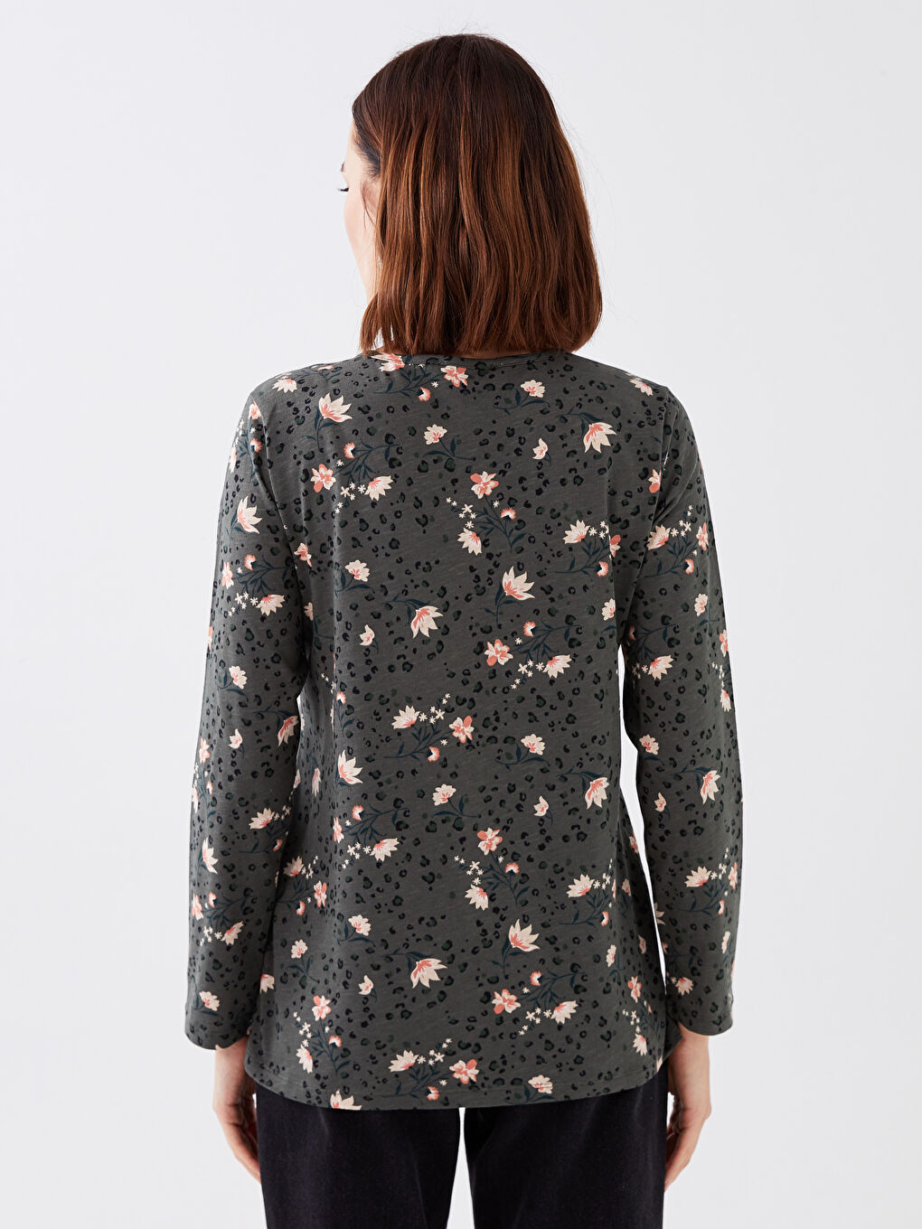 Crew Neck Patterned Long Sleeve Women's T-Shirt-4