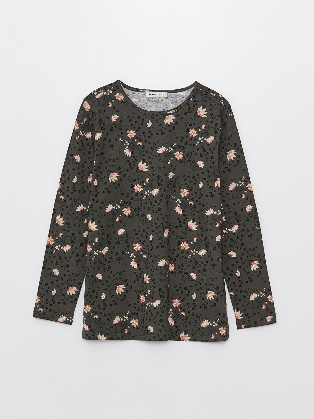 Crew Neck Patterned Long Sleeve Women's T-Shirt-5