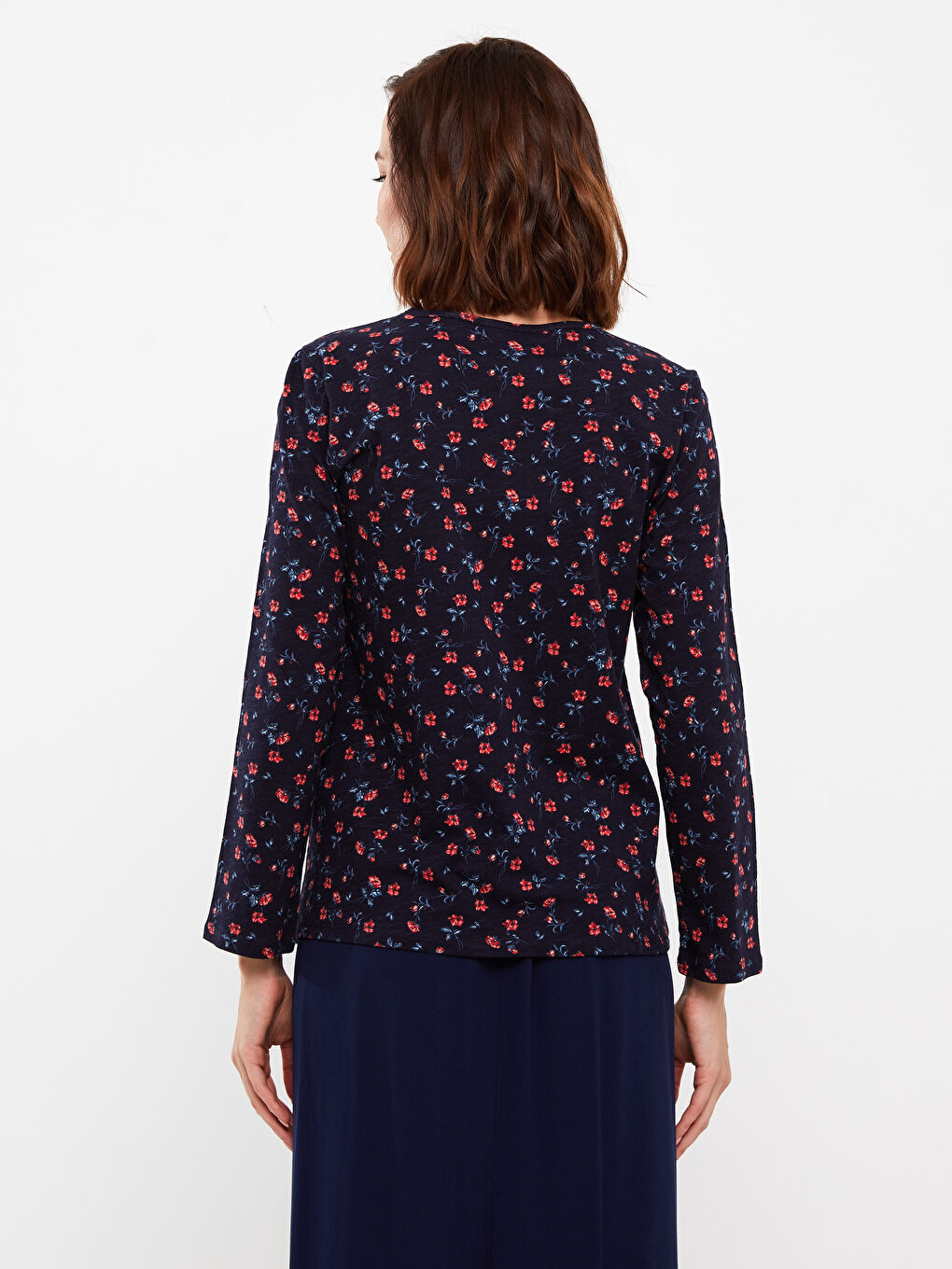 Crew Neck Patterned Long Sleeve Women's T-Shirt-4