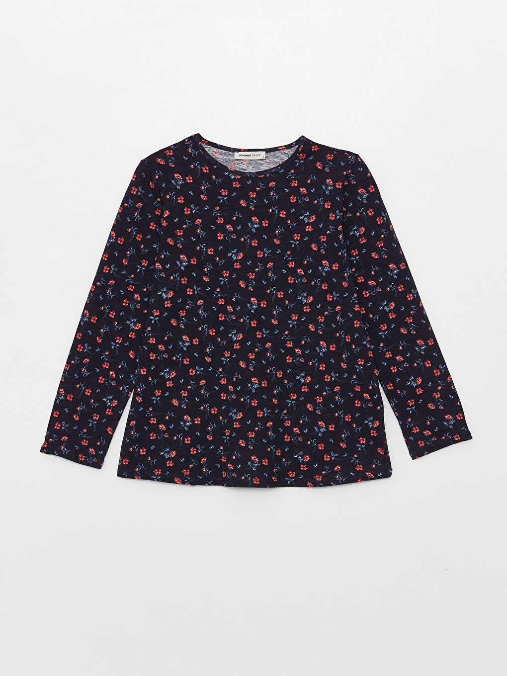 Crew Neck Patterned Long Sleeve Women's T-Shirt-5