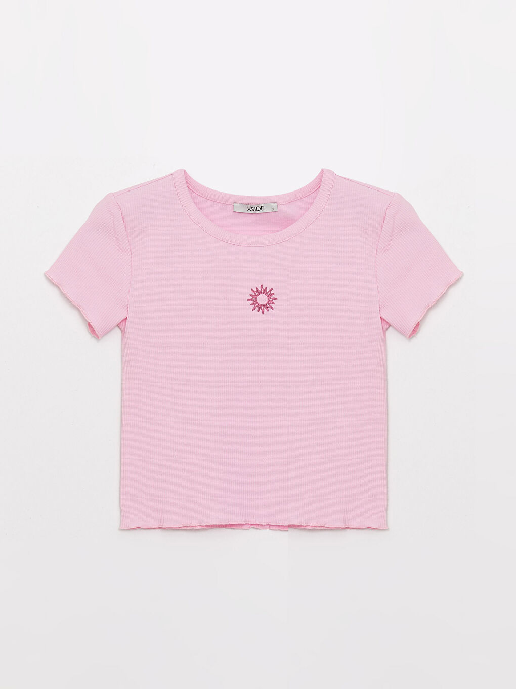 Pembe Bisiklet Yaka Nakışlı Kadın Crop-5