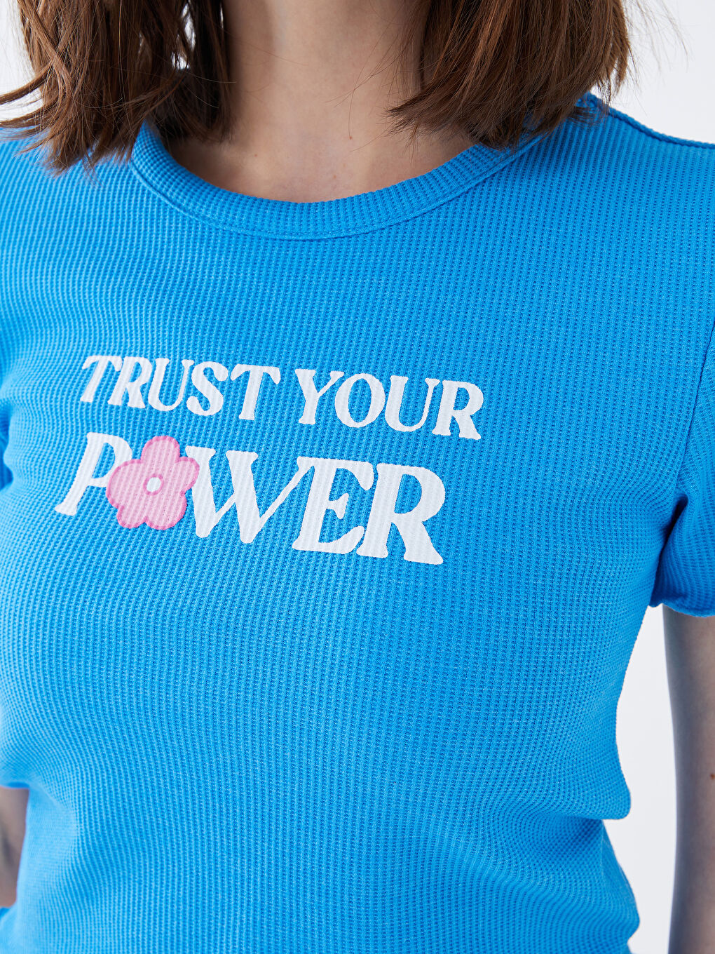 Mavi Bisiklet Yaka Baskılı Kadın Crop-3