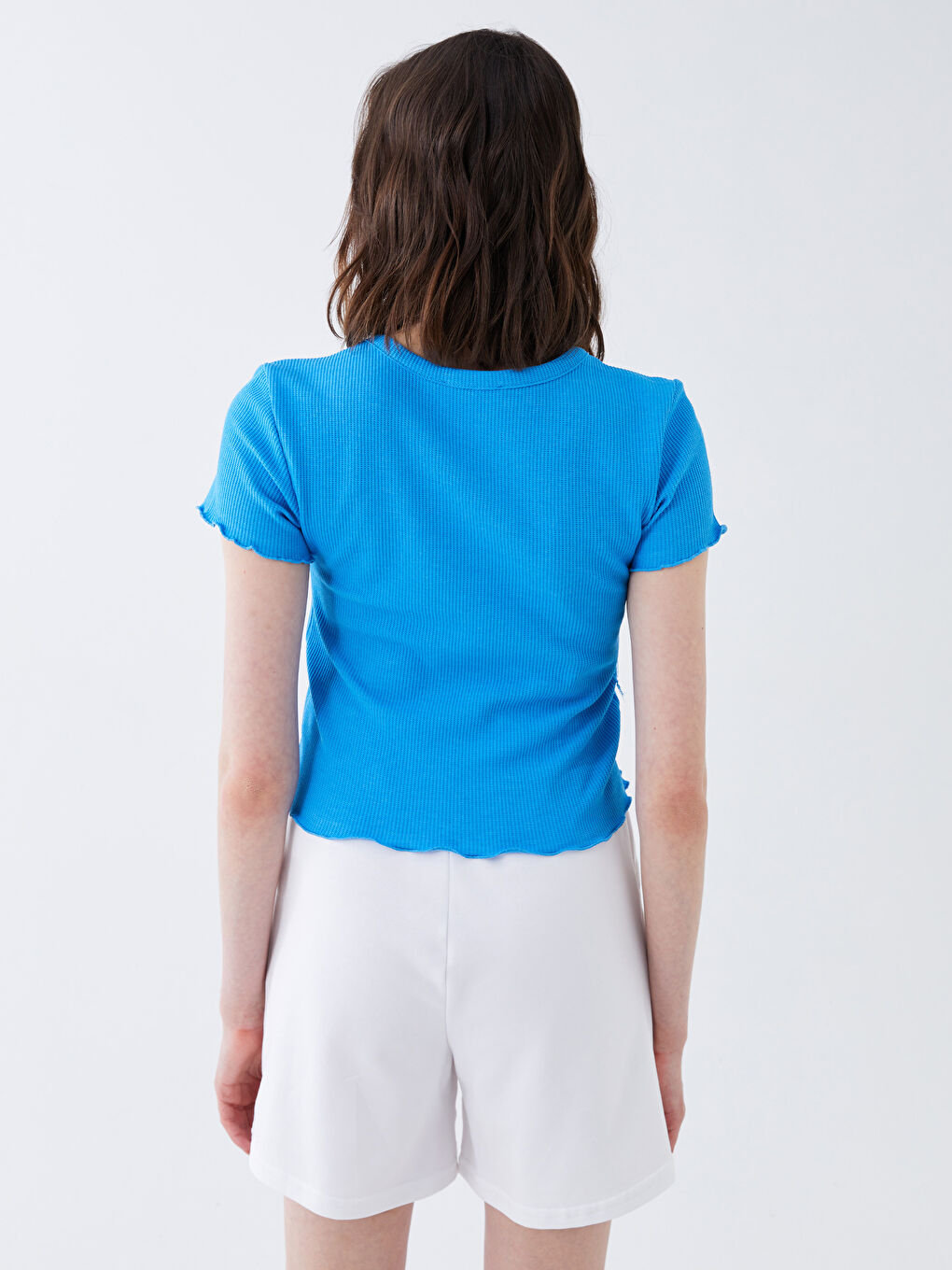 Mavi Bisiklet Yaka Baskılı Kadın Crop-4