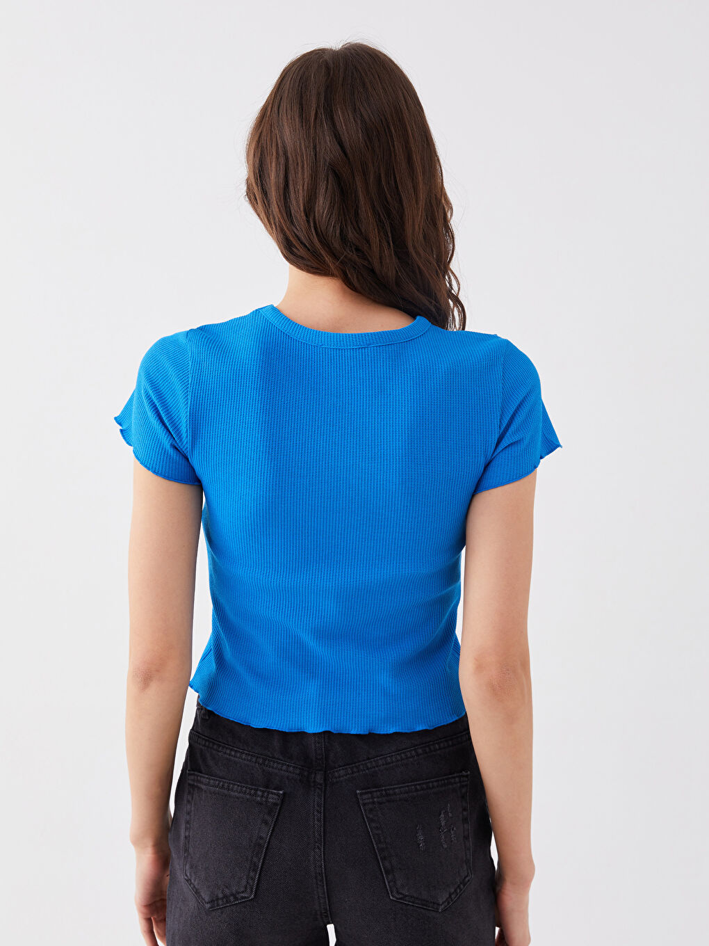 Mavi Bisiklet Yaka Nakışlı Kadın Crop-4