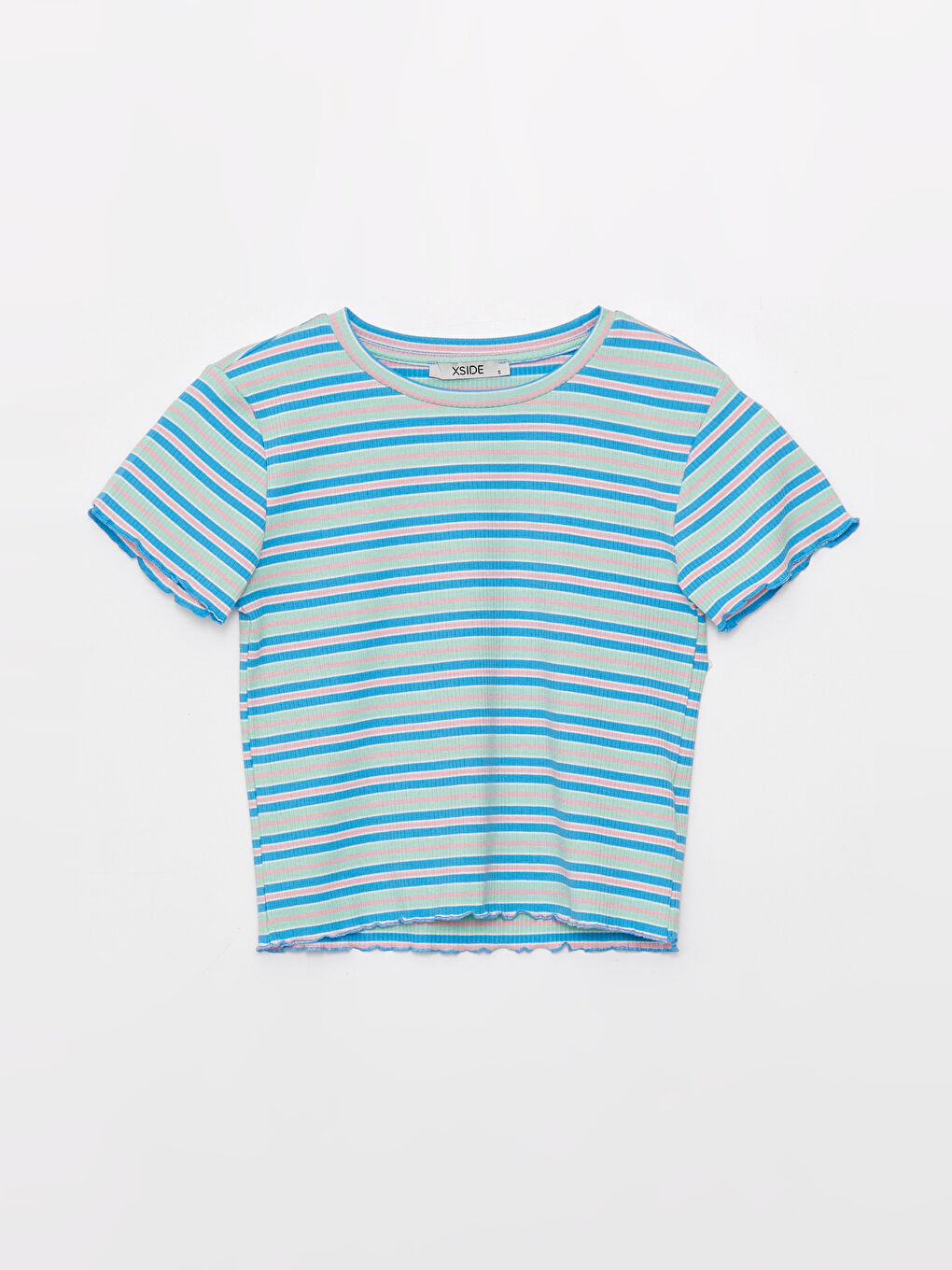XSIDE Rundhalsausschnitt Gestreiftes Kurzarm Damen Crop-Top -S3CY65Z8-V0A