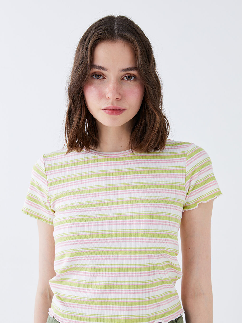 Crew Neck Striped Short Sleeve Women's Crop-2