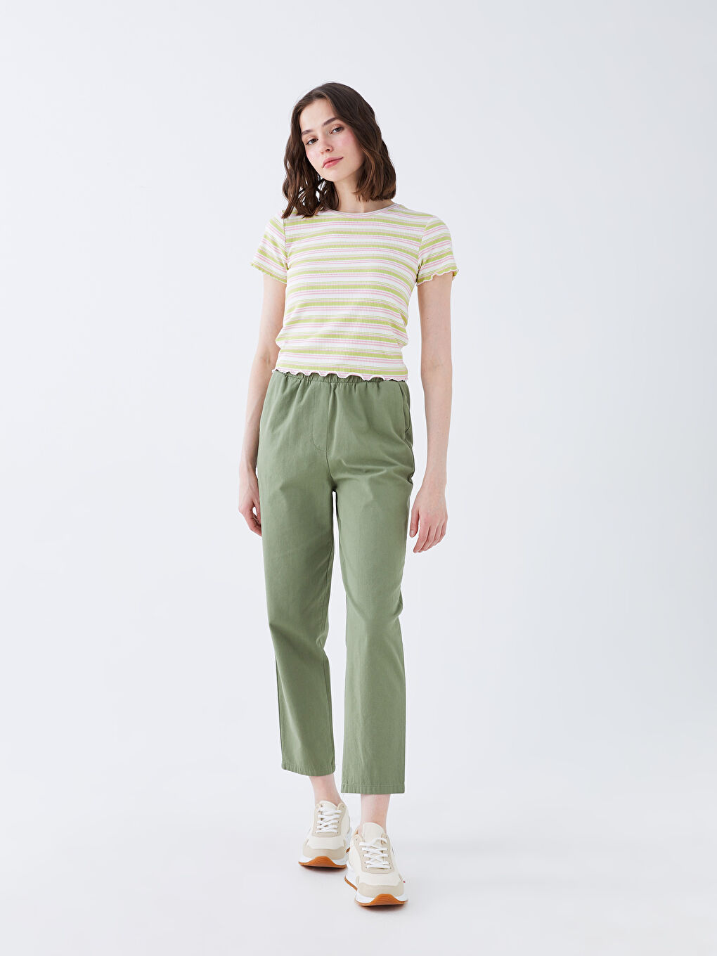 Crew Neck Striped Short Sleeve Women's Crop-4