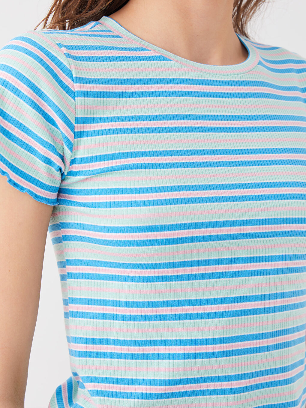 XSIDE Rundhalsausschnitt Gestreiftes Kurzarm Damen Crop-Top -S3CY65Z8-V0A