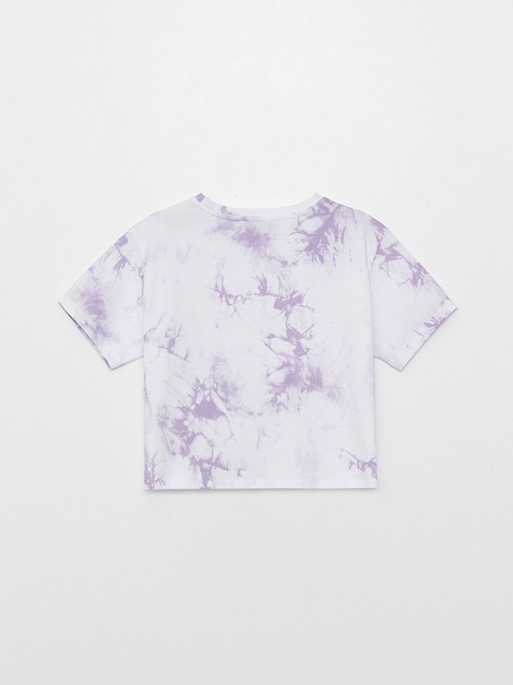 Lila Bisiklet Yaka Baskılı Kısa Kollu Kadın Crop-6