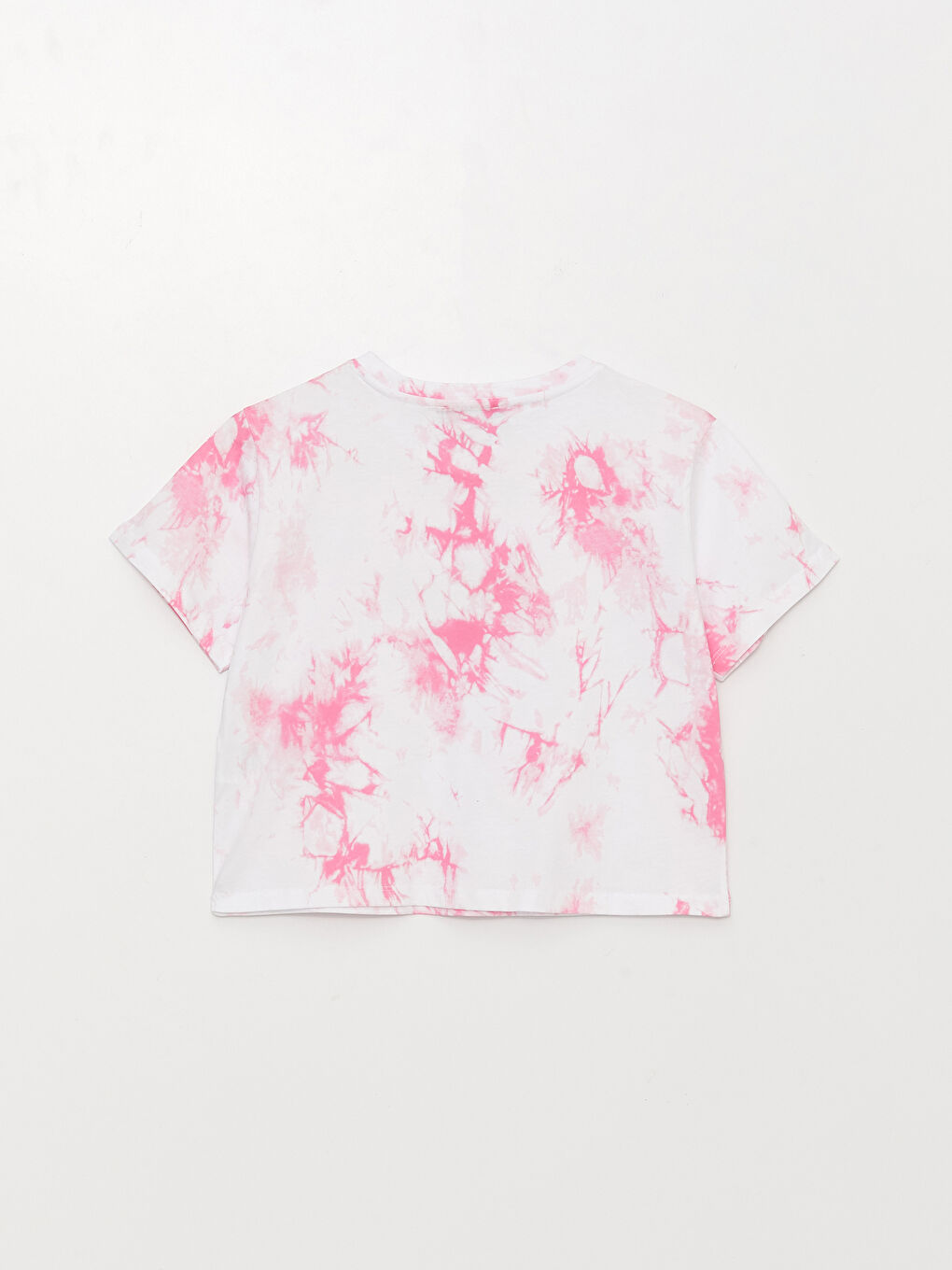 Beyaz Bisiklet Yaka Baskılı Kısa Kollu Kadın Crop-6