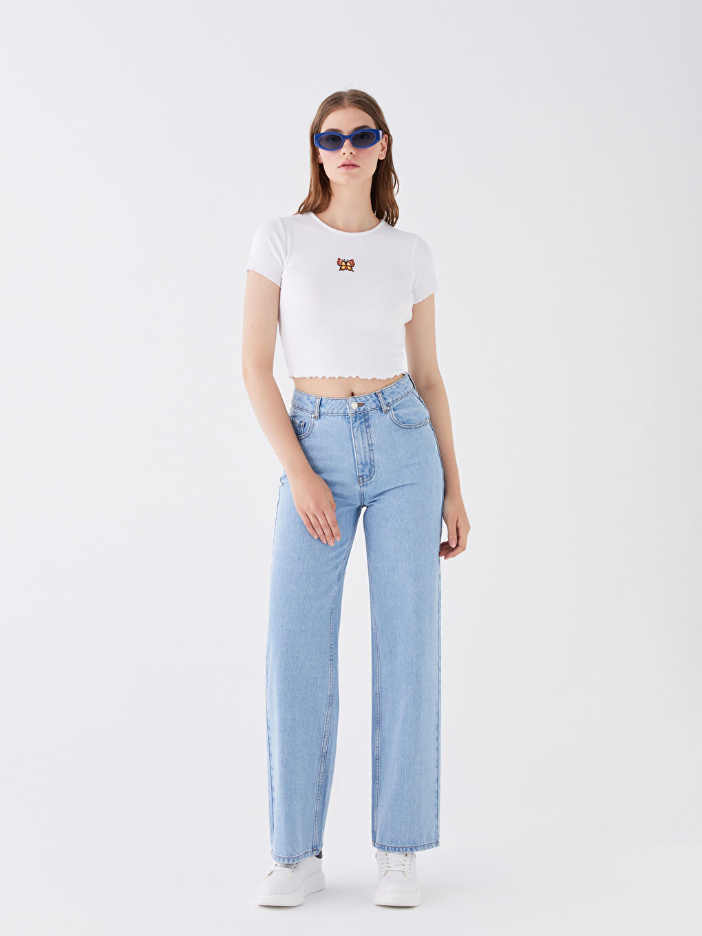 XSIDE Crew Neck Embroidered Short Sleeve Women's Crop Top -S3CY68Z8-JSJ