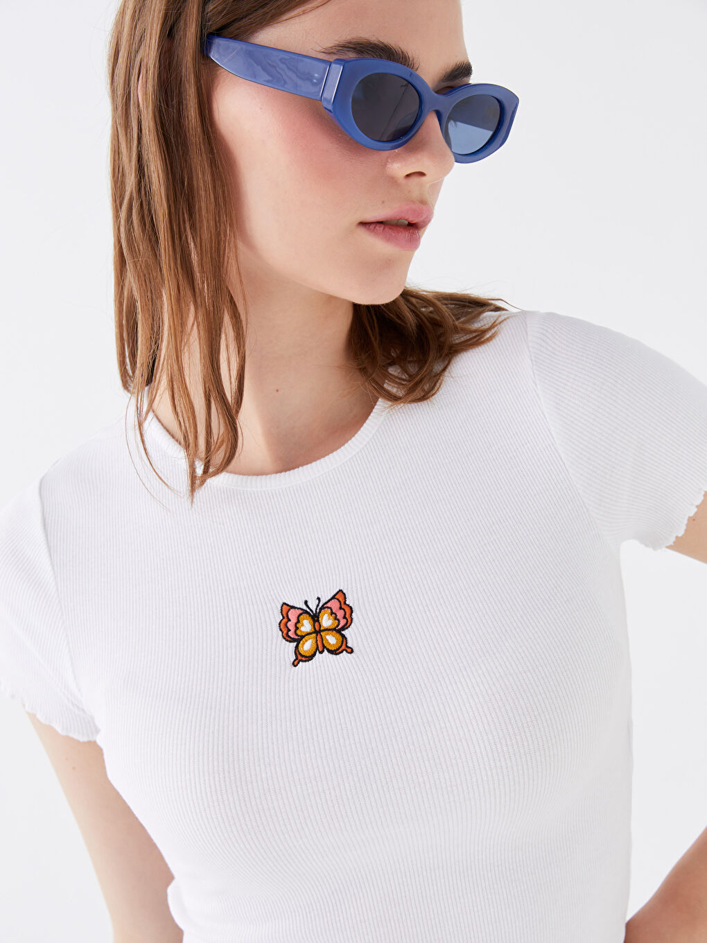 XSIDE Crew Neck Embroidered Short Sleeve Women's Crop Top -S3CY68Z8-JSJ