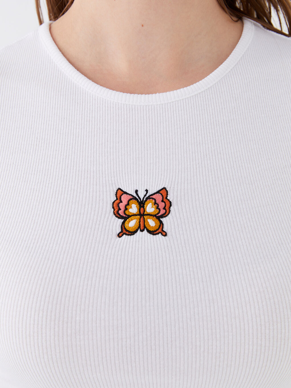 XSIDE Crew Neck Embroidered Short Sleeve Women's Crop Top -S3CY68Z8-JSJ
