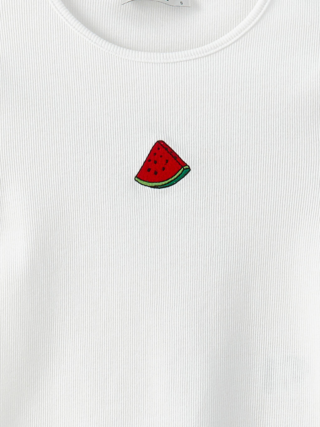 Beyaz Bisiklet Yaka Nakışlı Kısa Kollu Kadın Crop-7