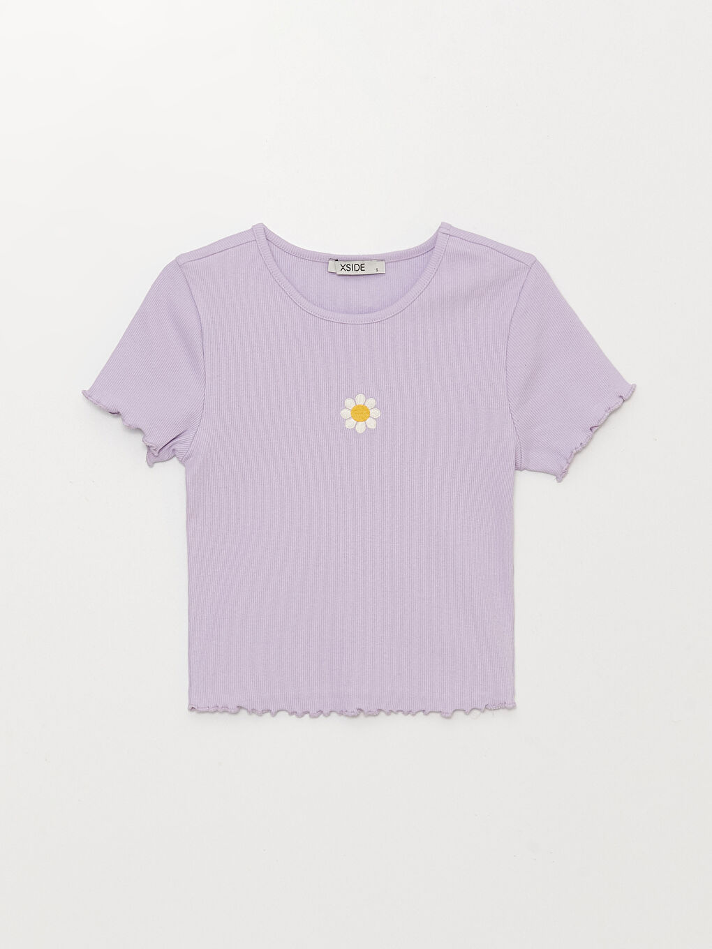 Crew Neck Embroidered Short Sleeve Women's Crop Top-5