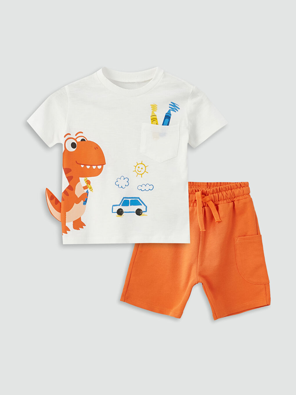 LCW baby T-Shirt und Shorts für Baby Jungen mit Rundhalsausschnitt, Bedruckt, 2er-Pack Set -S3CY75Z1-R9J