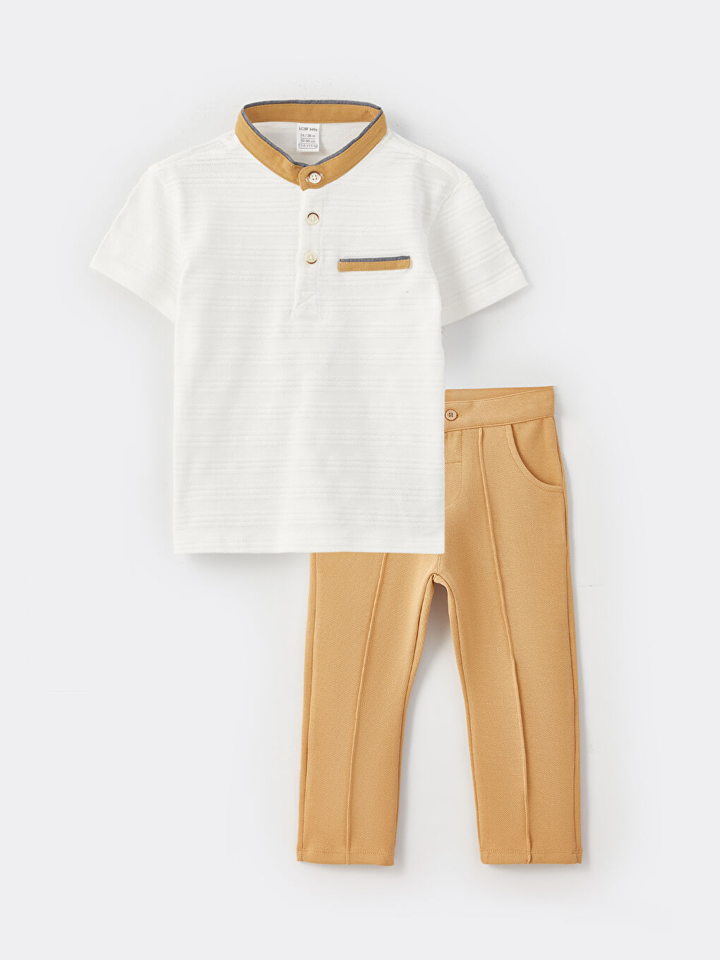 Grandad Collar Short Sleeve Baby Boy T-Shirt and Trousers 2-Pack Set