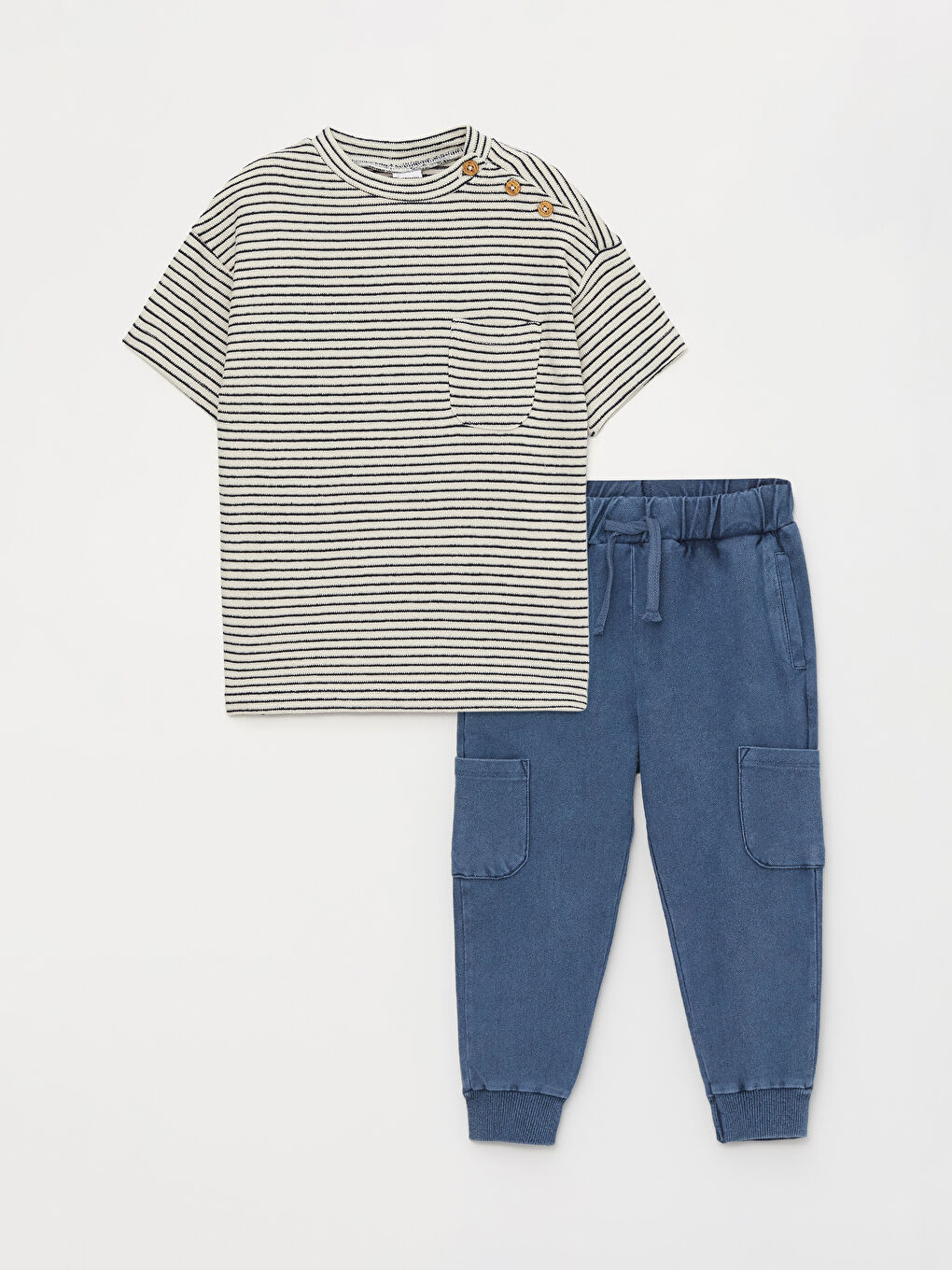 LC Waikiki High Collar Short Sleeve Striped Baby Boy T-Shirt and Trousers 2-pack -S3CY87Z1-LE4