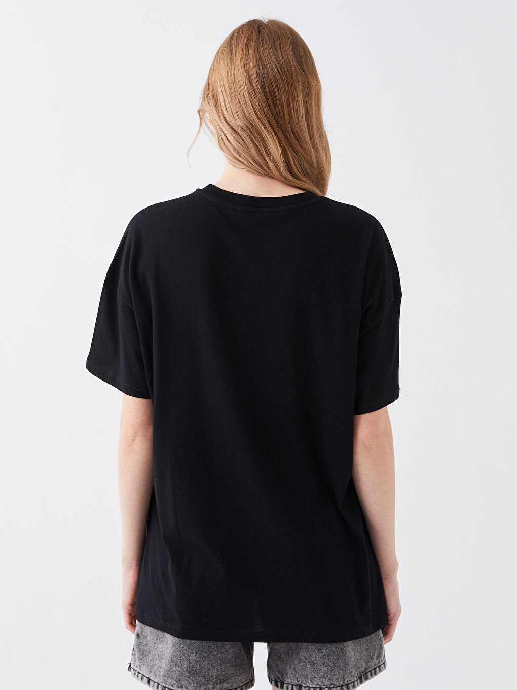 Crew Neck Plain Short Sleeve Oversize Women's T-Shirt-4