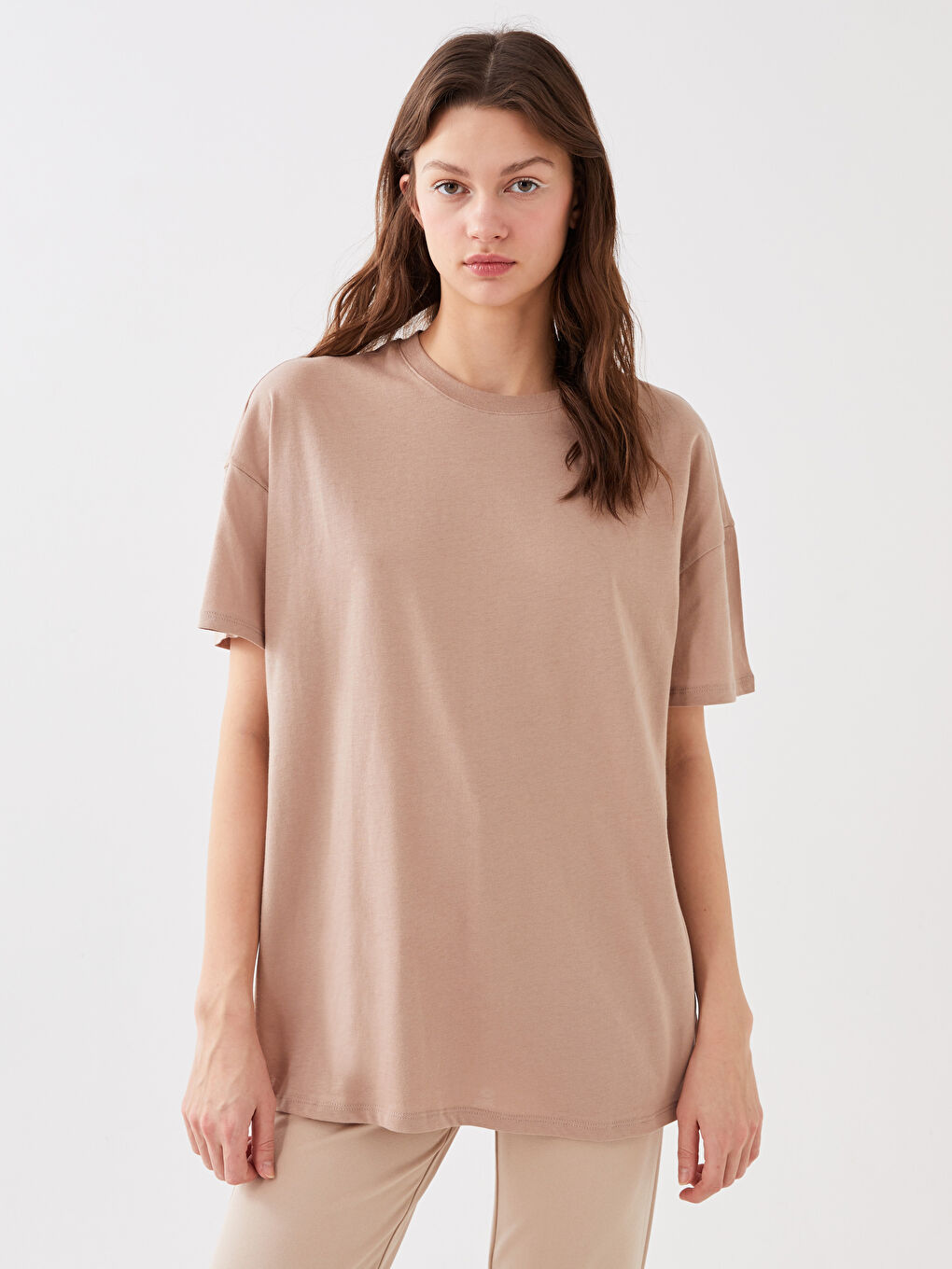 Crew Neck Plain Short Sleeve Oversize Women's T-Shirt-1