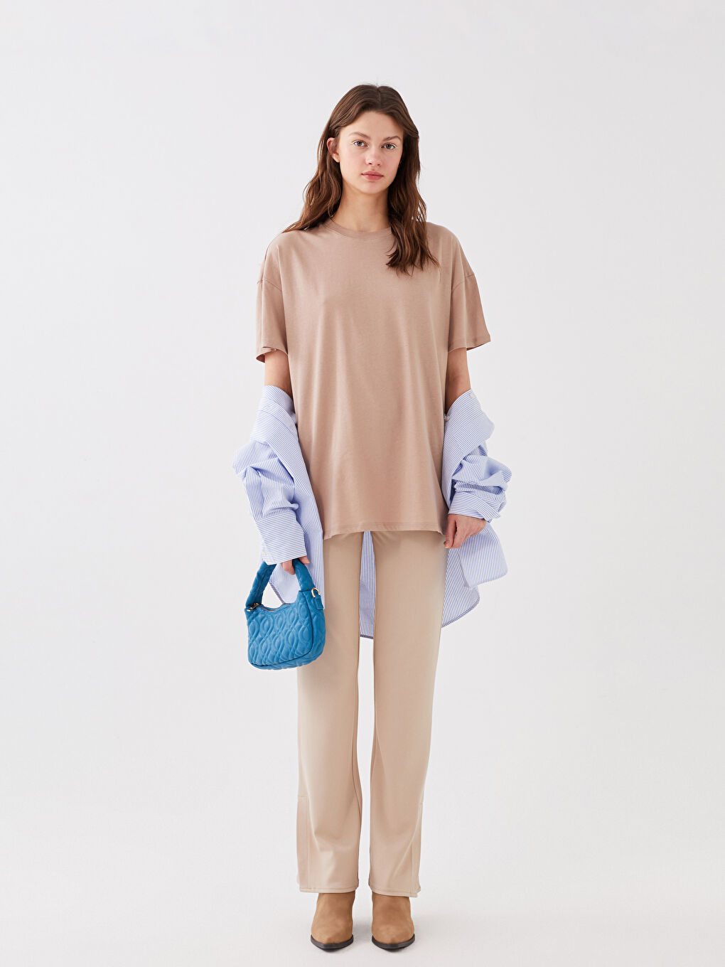 Crew Neck Plain Short Sleeve Oversize Women's T-Shirt-2