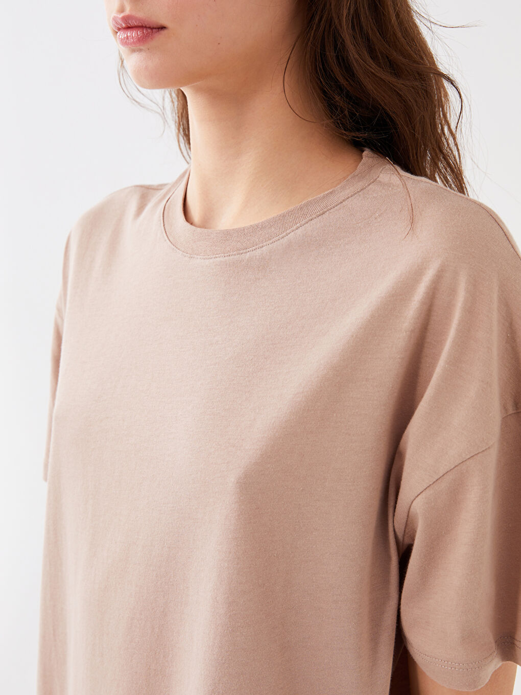 Crew Neck Plain Short Sleeve Oversize Women's T-Shirt-3