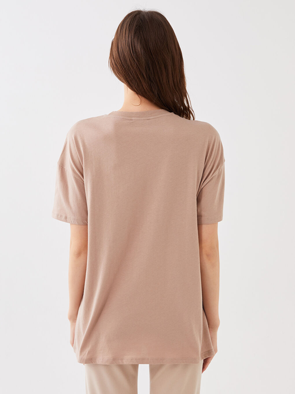 Crew Neck Plain Short Sleeve Oversize Women's T-Shirt-4