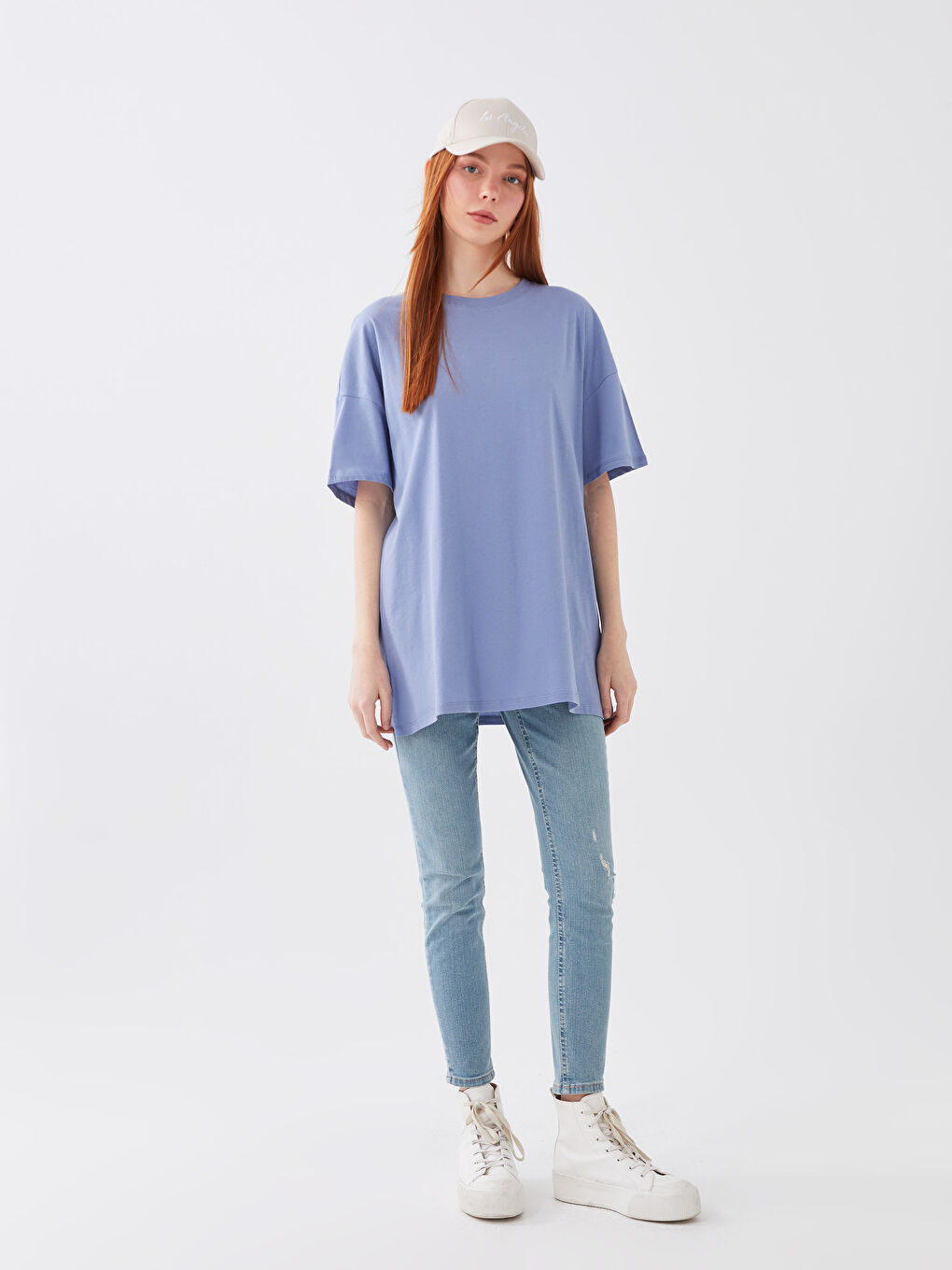 Crew Neck Plain Short Sleeve Oversize Women's T-Shirt-2