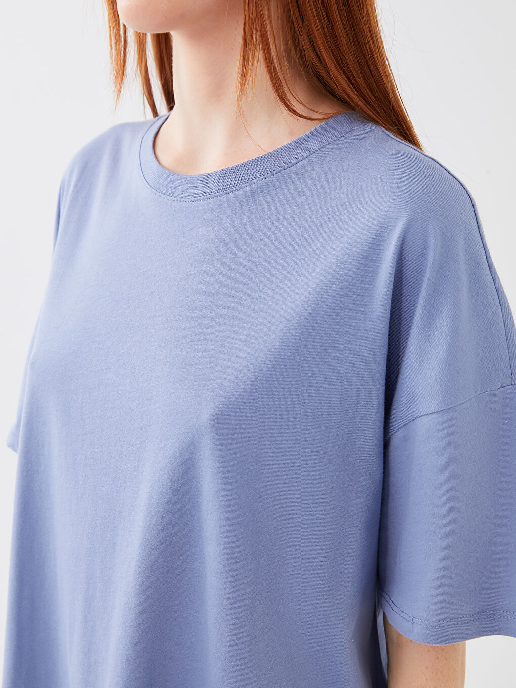 Crew Neck Plain Short Sleeve Oversize Women's T-Shirt-3